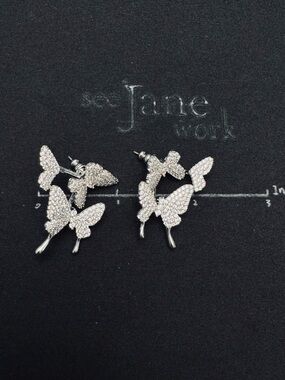 Silver Pave Butterfly Hoop Earrings